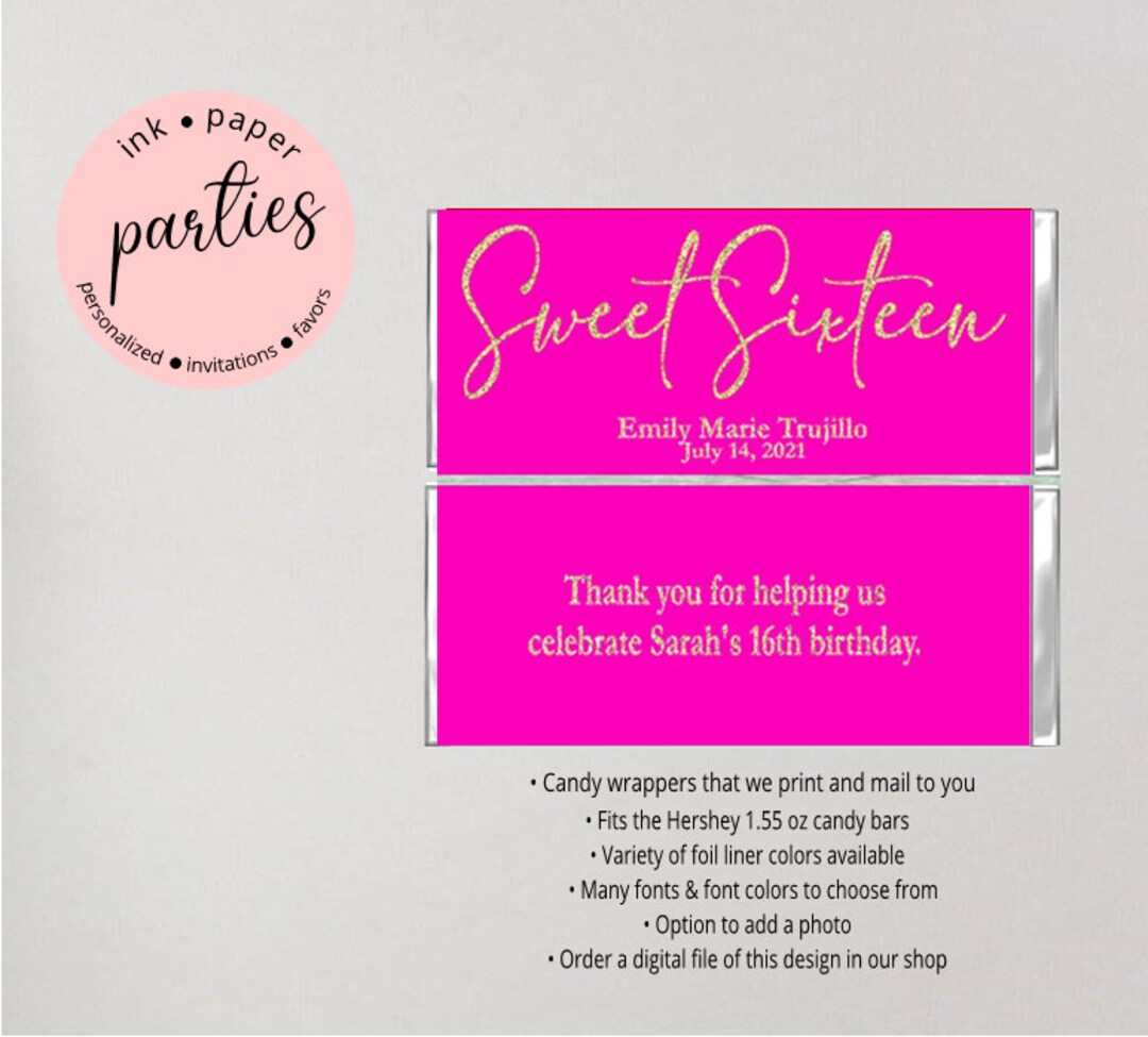 Sweet 16 Sixteen Birthday Party Candy Wrappers Favors - Etsy