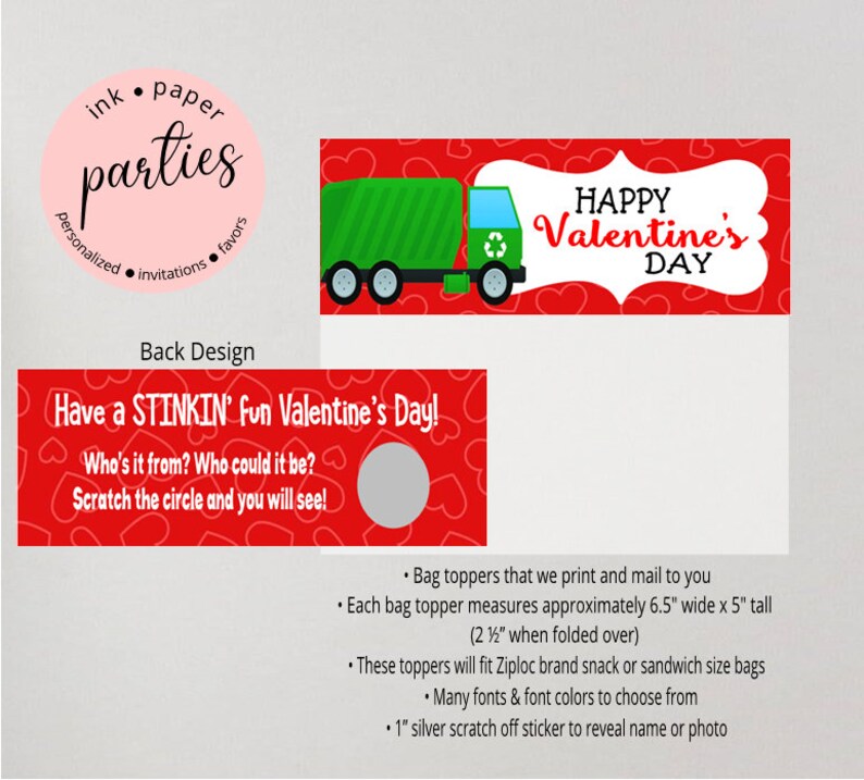 Trash Garbage Truck Valentine's Day Scratch off Stickers Etsy