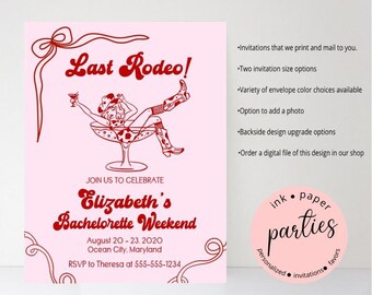 Last Rodeo Invitation - Bachelorette Weekend Invitations - Martini Bridal Shower Invitation - Cowgirl, Cocktail Birthday Invitation