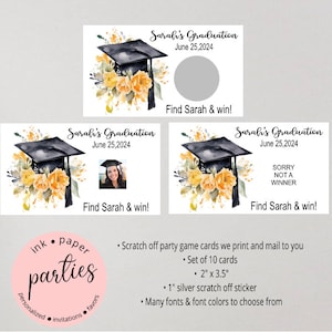 Your Photo Graduation Graduate Diploma Party Scratch Off Tickets Cards Favor Favors Game - We Print and Mail to you!