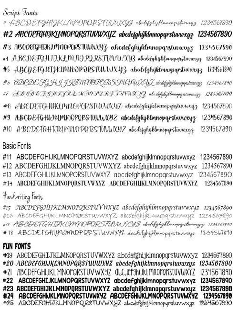 a collection of various font styles and sizes, including both uppercase and lowercase letters, as well as numbers and punctuation marks. The fonts are presented in a grid format, with rows and columns, and the image is described in terms of its content, such as "Basic Fonts", "Handwriting Fonts", and "Funnies". The image does not contain any text that can be transcribed, and the descriptions provided are concise and focused on the visual content of the fonts.