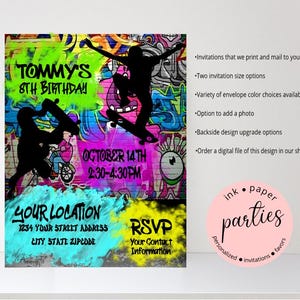 Skateboard Skateboarding Skateboarder Skater - Birthday Party Invitations - Personalized Invites ~ We Print and Mail