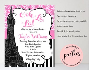 Paris Eiffel Tower Bridal, Baby Shower or Birthday Party Invitations Invites Personalized Custom ~ We Print and Mail to You