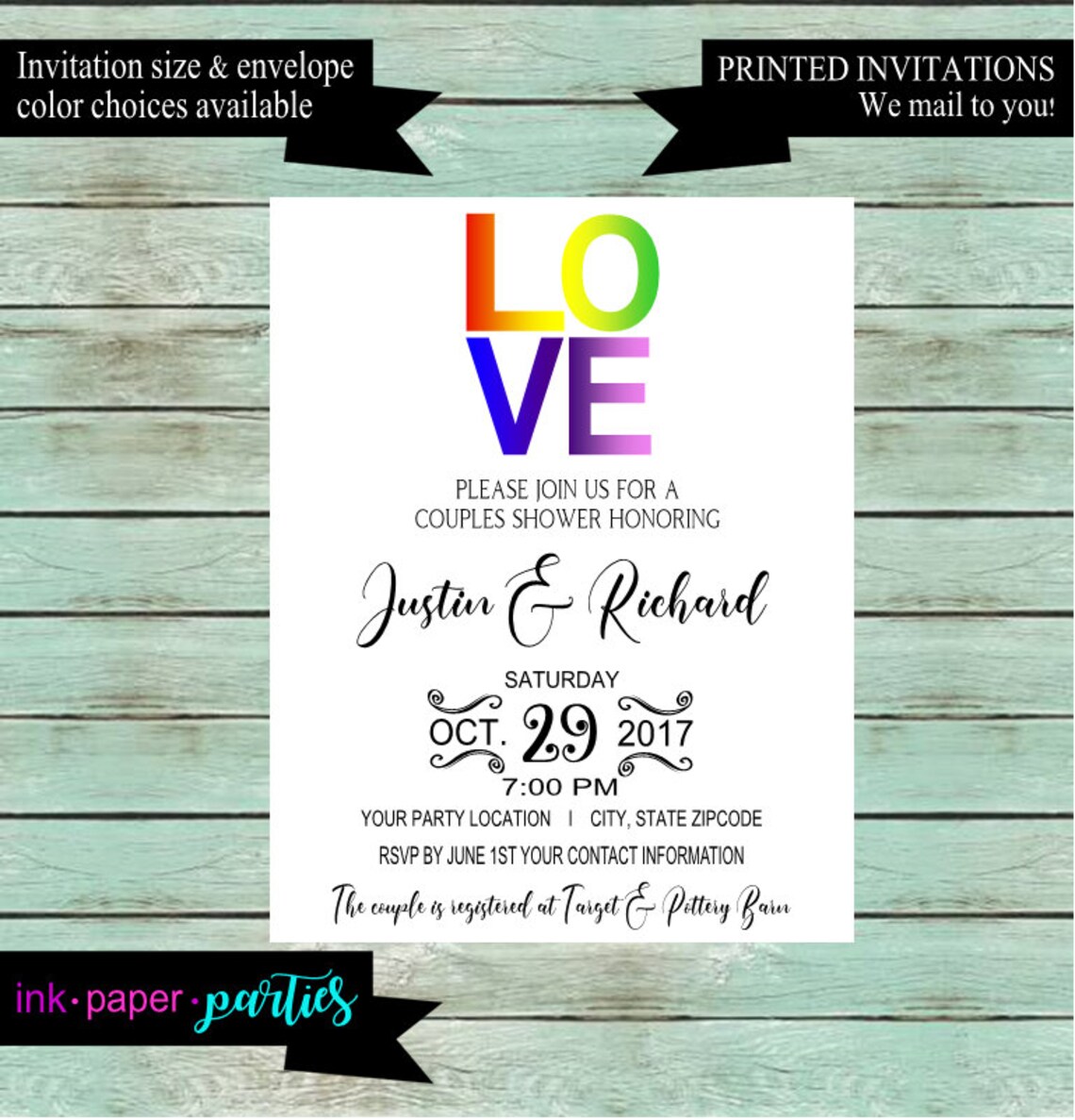 Wedding Shower Gay Same Sex LGBT Rainbow Party Invitations Etsy