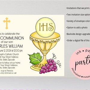 First Communion Invitation - 1st Holy Communion Party Invitations - Personalized Communion, Baptism, Confirmation Christening Invites