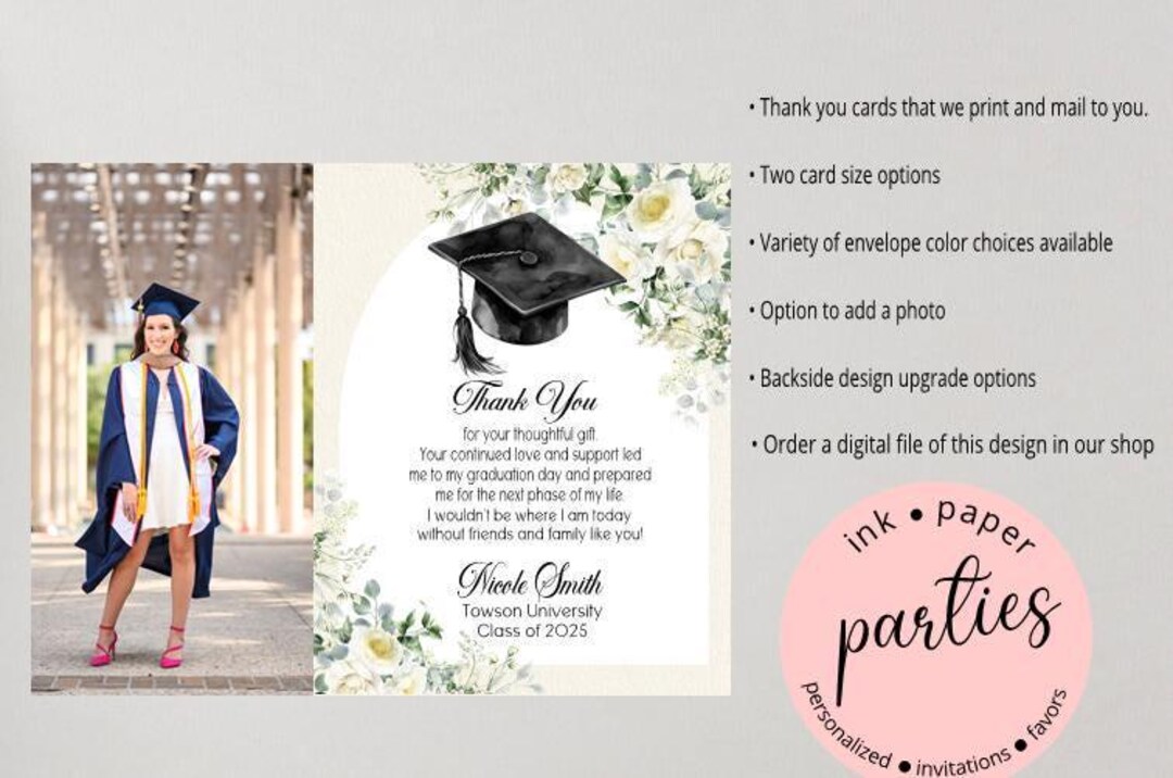 Graduation Thank You Cards - Graduate Thank You Note Card - Photo Thank ...