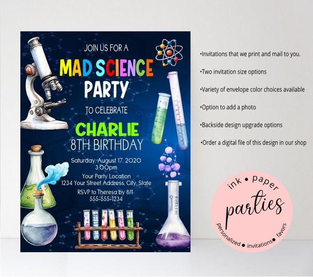 Mad Science Experiment Birthday Invitation - Science Experiment ...