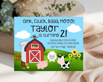Farm Invitations - Barn Invitations - Farm Baby Shower Party Invitation - Farm Animal Birthday Invitation - Barnyard Friends Party Invite