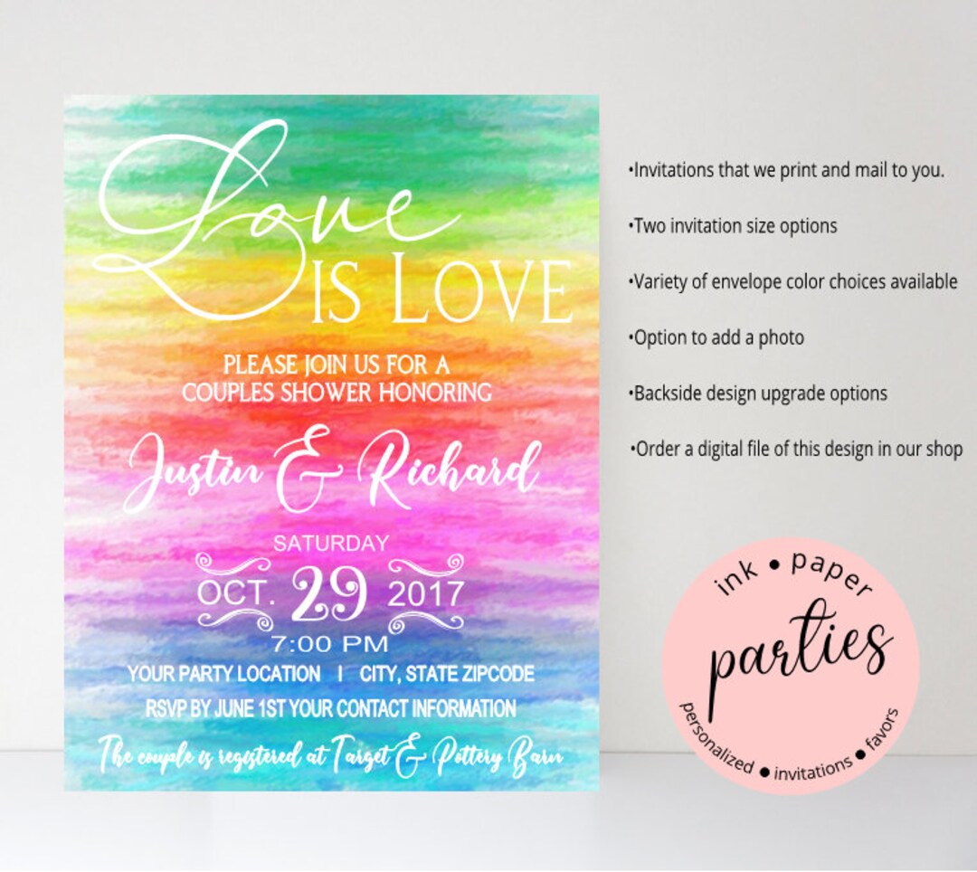 Wedding Shower Gay Same Sex LGBT Rainbow Party Invitations Invites