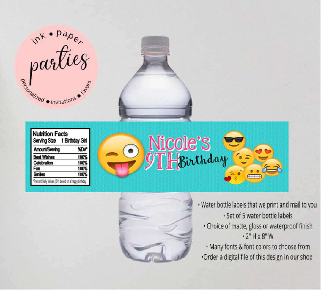 Emoji Emojis Birthday Party Favors Favor Water Bottle Labels Wrappers ...