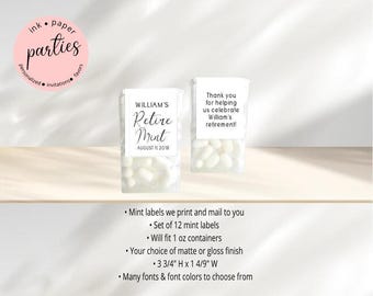 Retirement Mints Label - Retirement Party Favors - Retirement Mint Favor Stickers - Retirement Candy Party Favors - Retire Mint Favor Labels