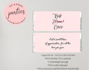 Instant Download Digital File ~ DIY ~ Printable ~ Mother's Day Best Mom Candy Wrappers Party Favors Favor Labels