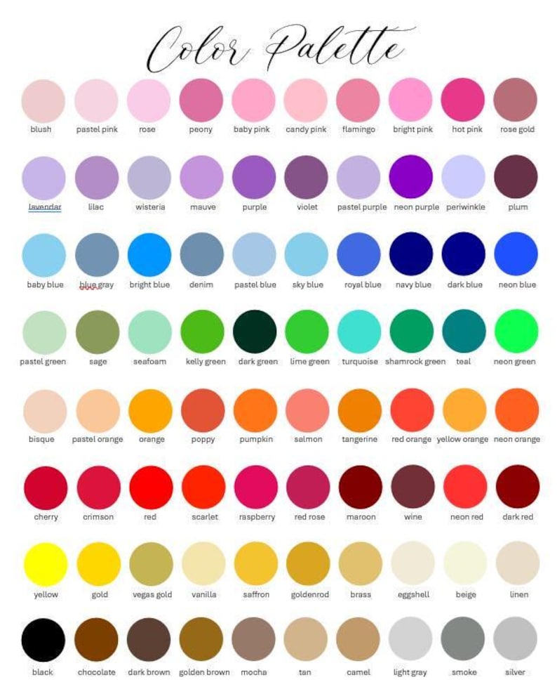 a color palette with a variety of pastel and neon colors, including shades of pink, blue, green, purple, and orange. The palette is organized into rows and columns, providing a visual representation of the different color options available.