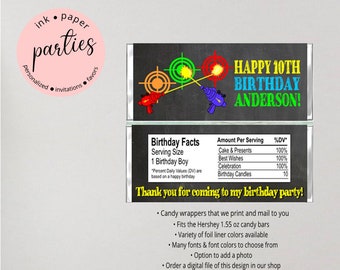 Laser Tag Gun Target Birthday Party Candy Wrappers Favors Personalized Custom Design ~ We Print and Mail to You