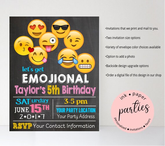 Emojicons Emoji Emojis Birthday Party Chalkboard Invitations Etsy