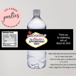 Poker Cards Chips Casino Vegas Birthday Party Favors Favor Water Bottle Labels Wrappers Personalized - We Print and Mail to you!