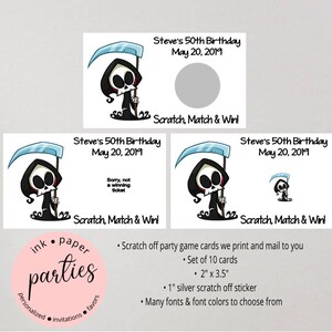 Over the Hill Birthday Party Scratch Off Tickets Cards Favor Favors Game - We Print and Mail to you!
