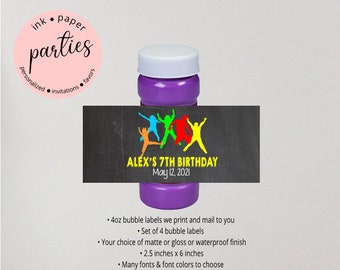 Jump Jumping Trampoline Birthday Party  Bubble Labels Wrappers Favors Favor - We Print & Mail to You! -