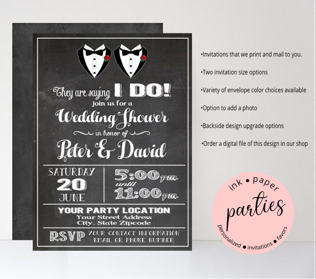 Wedding Shower Gay Same Sex LGBT Two Grooms Mr & Mr Chalkboard Party