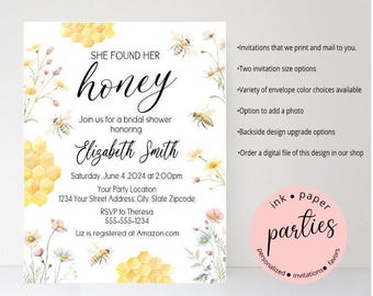 Elle a trouvé son miel Invitations nuptiales - abeilles, fleurs sauvages - Invitation baby shower abeille - Invitations de fête d'anniversaire abeille