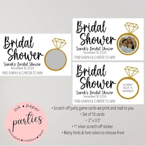 Engagement Ring - Bride To Be - Bridal Shower, Bachelorette, Wedding Favors - Party Game - Scratch Off Tickets Cards