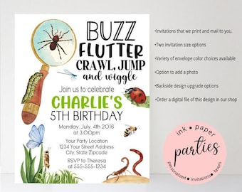 Bugs Birthday Party Invitation - Bugs, Insects Birthday Party Invitations - Personalized Insect Invitation - Bug Birthday Party