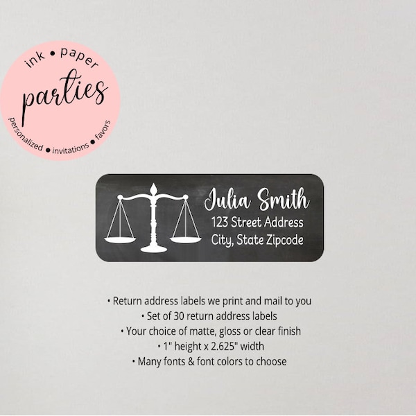 Law Lawyer Attorney Occupation Graduation Graduate  ~ Any Color  Background ~ Party Return Address Labels Personalized ~ We Print