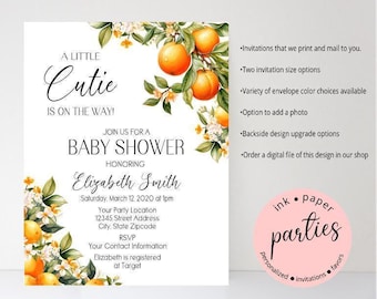 A Little Cutie Invitations - Orange Baby Shower, Gender Reveal - Oranges Couples Shower Invitations - Personalized Shower Party Invitation