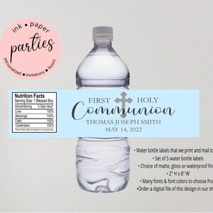 First Communion, Baptism, Confirmation Label - Water Bottle Party Favors - Water Bottle Labels - Water Bottle Wrappers - Communion Favor