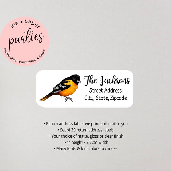 Oriole Bird Nature Return Address Labels Personalized Custom