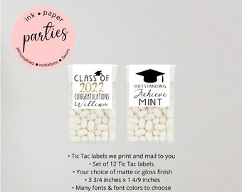 Graduation Graduate Party Candy Tic Tac Mints Mint Labels Favor Favors Personalized Custom - We Print & Mail To You!