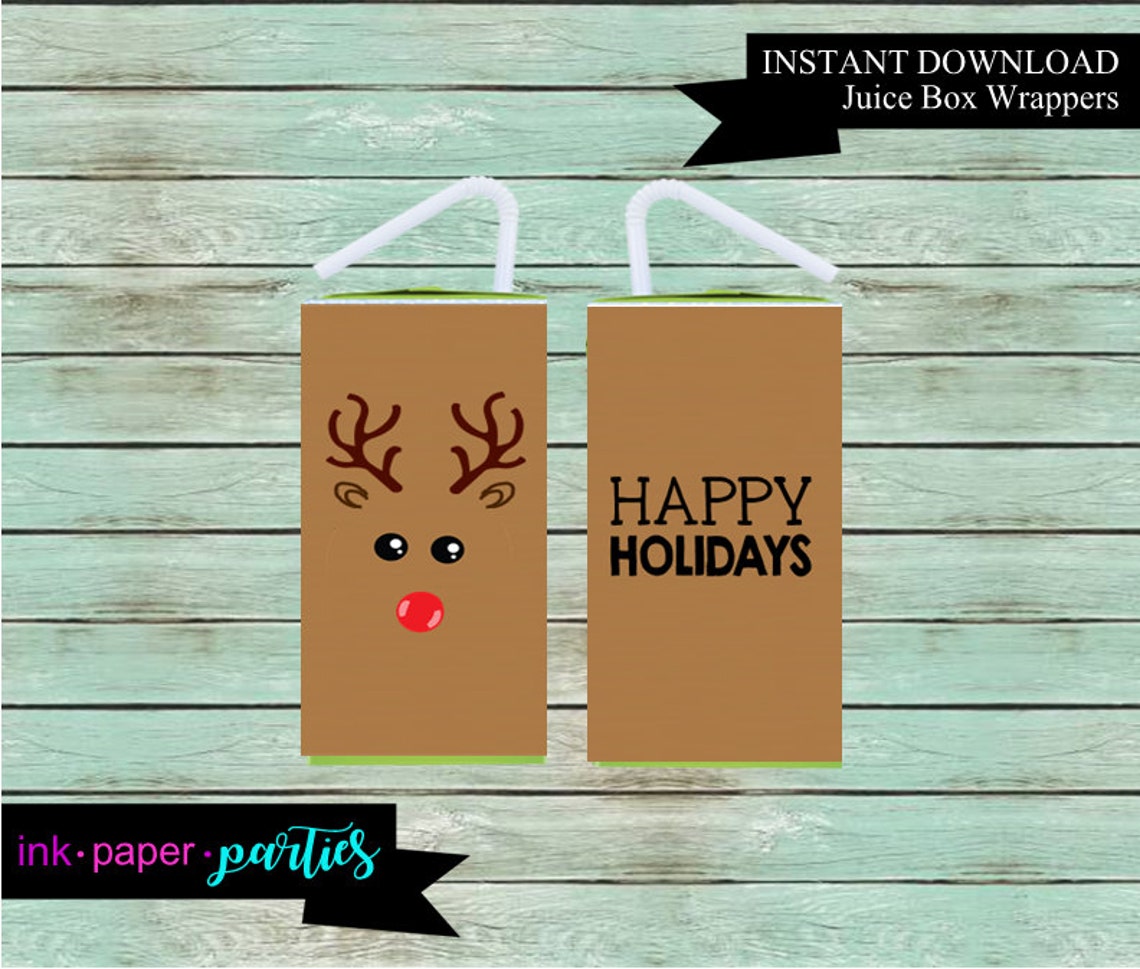 Printable Christmas Holiday Reindeer Juice Box Wrappers Party - Etsy