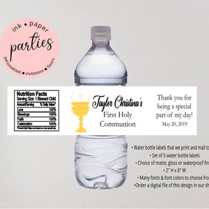 First Communion, Baptism, Confirmation Label - Water Bottle Party Favors - Water Bottle Labels - Water Bottle Wrappers - Communion Favor