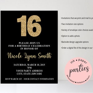 Sweet Sixteen 16 Birthday Party Invitation Invites Personalized Custom ~ We Print and Mail to You