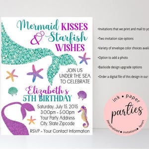 Mermaid Tails Invitation - Under the Sea Ocean Birthday Party Invitations - Personalized Mermaid Tail Invites ~ We Print and Mail to You image 1
