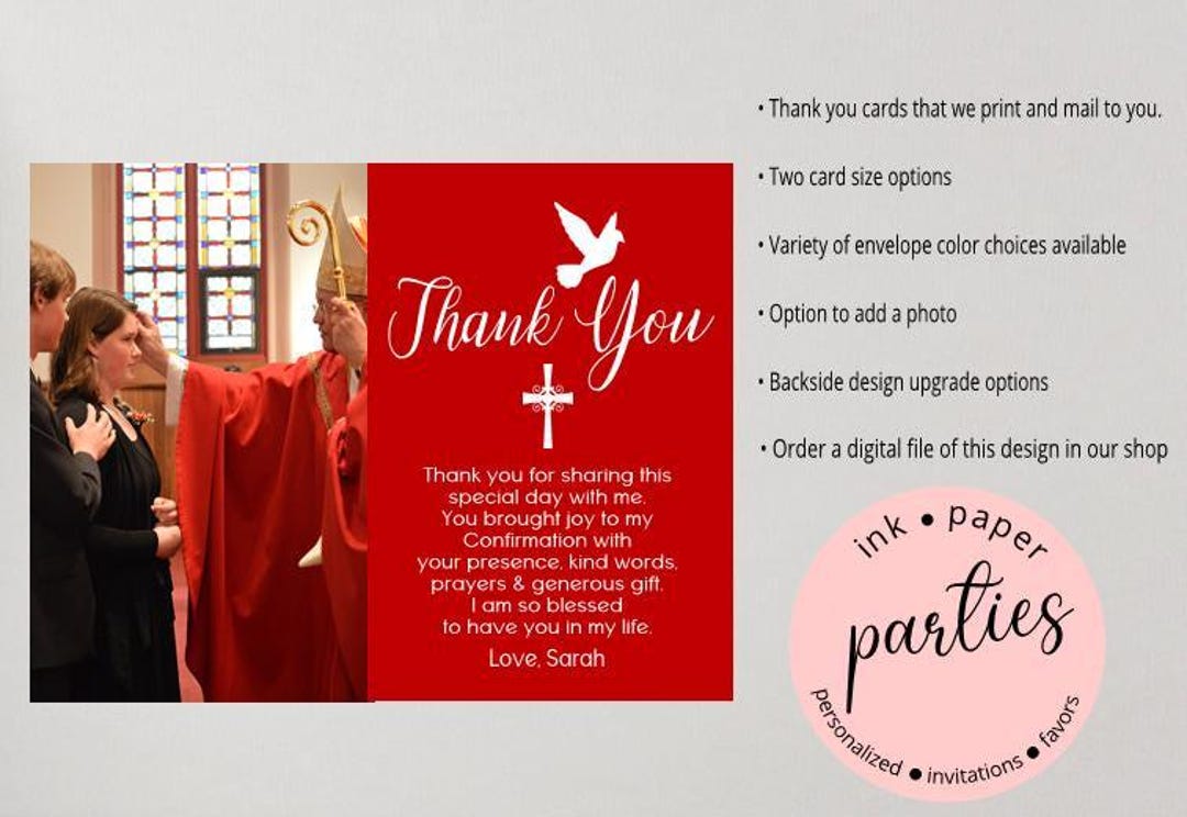 Confirmation Thank You Cards - Baptism Note Card - First Communion ...