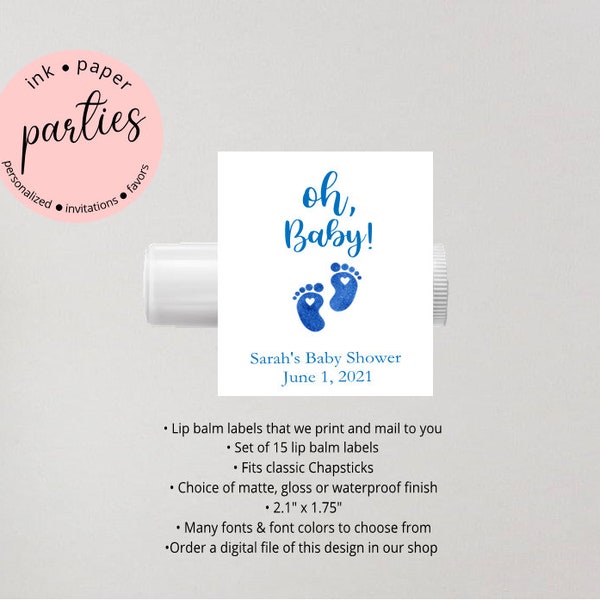 Baby Shower Party Lip Balm Labels Favor Favors Personalized - We Print and Mail