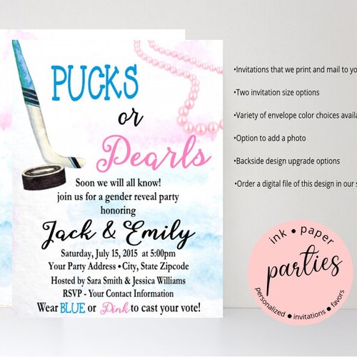 Hockey Gender Reveal Cupcake Toppers Pucks or Pearls Gender Etsy