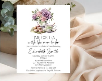 Tea Party Invitation - Bridal Shower Tea Party Invitations - Baby Shower Tea Party Invitation - Personalized Tea Party Birthday Invitations