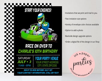Go Kart Car Racing Birthday Party Invitations Invites Personalized Custom ~ We Print and Mail to You