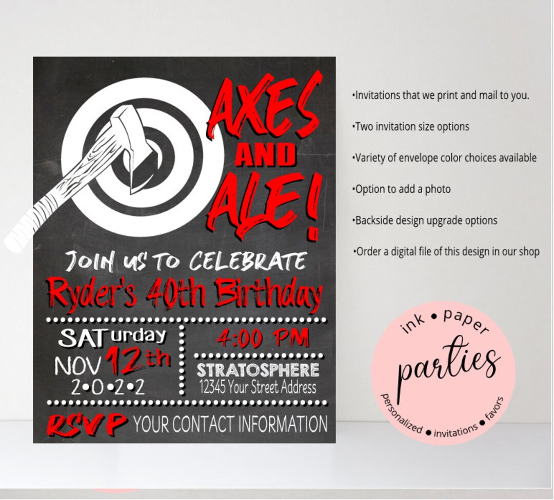 Axes and Ale Axe Ax Throwing Party Birthday Party Invitations Invites