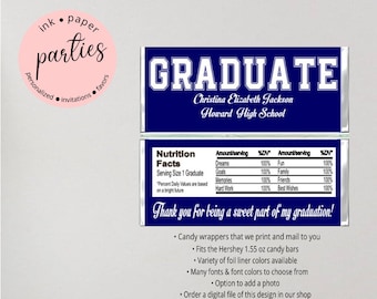 Graduation Graduate ~ ANY COLORS ~ Party Candy Wrappers Favors Personalized Custom Design ~ We Print and Mail to You