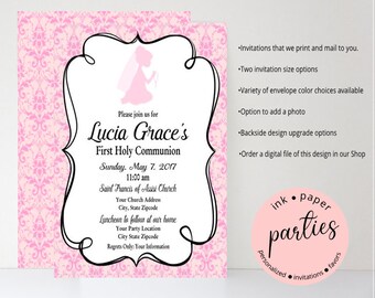 ANY COLOR Communion Baptism Confirmation Invitation Party Invitations Invites Personalized Custom ~ We Print and Mail to You