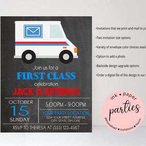 Retirement Invitation - Mail Post Office Invitations - Delivery Mailman, Mailwoman, Mail Truck Party Invitations - Personalized Mail Invites