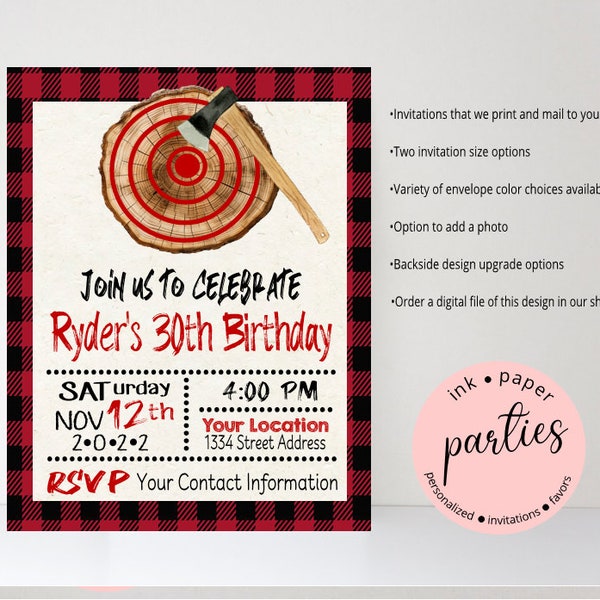Axe Ax Throwing Party Birthday Party Invitations Invites ~ We Print and Mail to You