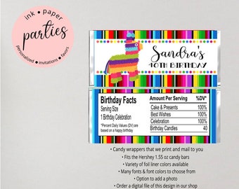 Mexican Fiesta - Birthday, Bridal Shower, Baby Shower, Wedding  -  Chocolate Candy Bar Labels Wrappers - Personalized Party Favors