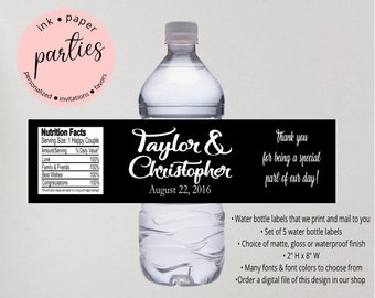 Wedding Bridal Shower Bachelorette ~ ANY COLOR ~ Party Favors Favor Water Bottle Labels Wrappers