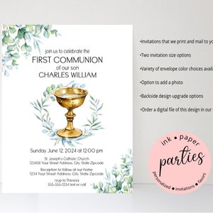 First Communion Invitation - 1st Holy Communion Party Invitations - Personalized Communion, Baptism, Confirmation - Christening Invites
