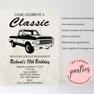 Vintage Classic Retro Truck - Birthday Party - Personalized Invitations - Custom Invites ~ We Print and Mail to You