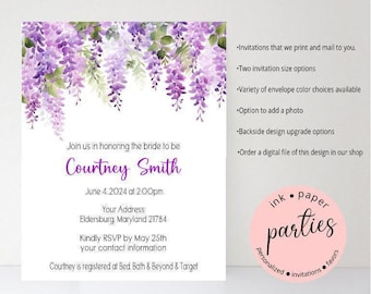 Wisteria Invitations - Flower Invitation - Bridal Shower, Baby Shower, Birthday, Garden Party Invitations - Floral Wisteria Party Invitation